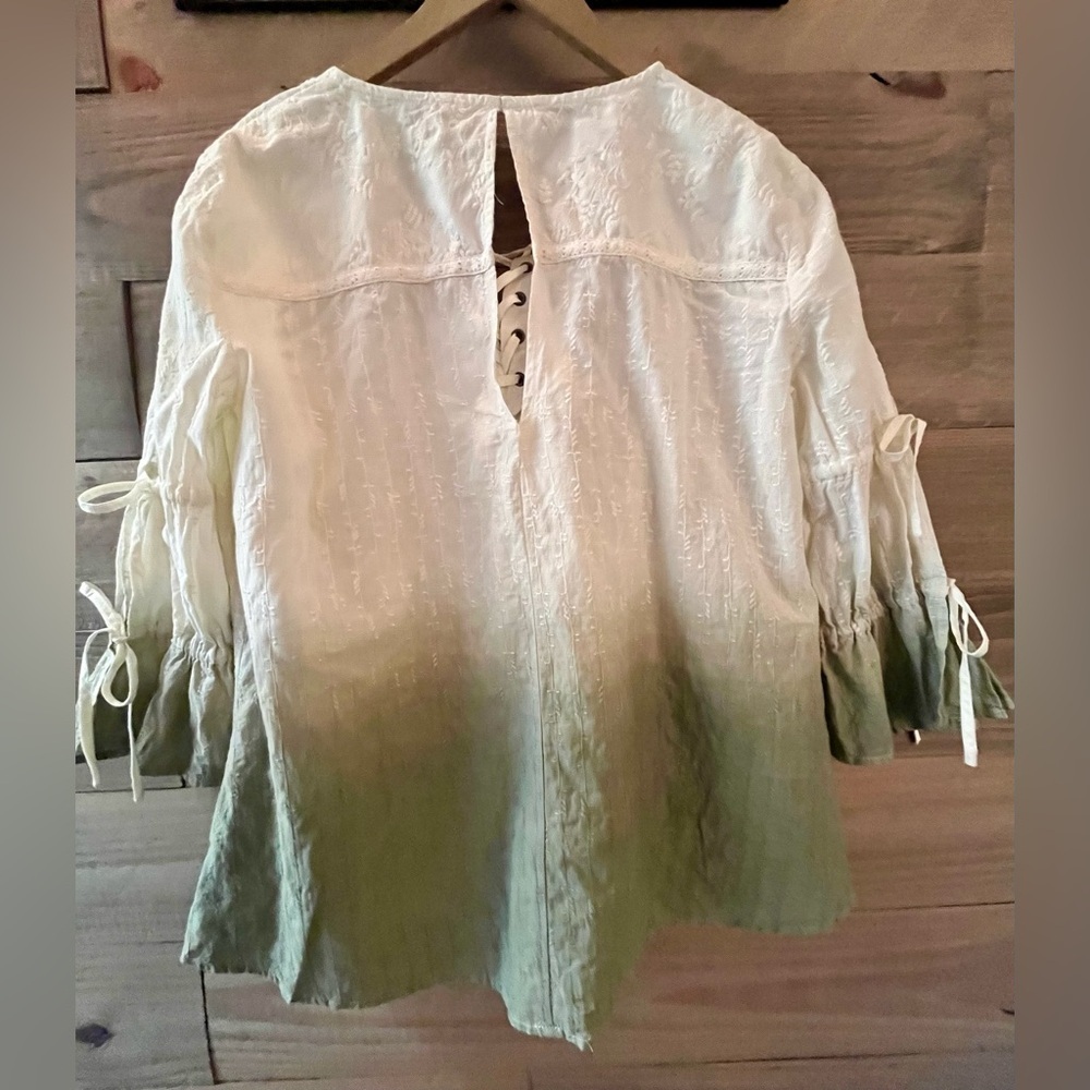 POL GRUNGE BOHO TOP SMALL NATURAL COTTON GREEN OMBRE - Picture 2 of 10